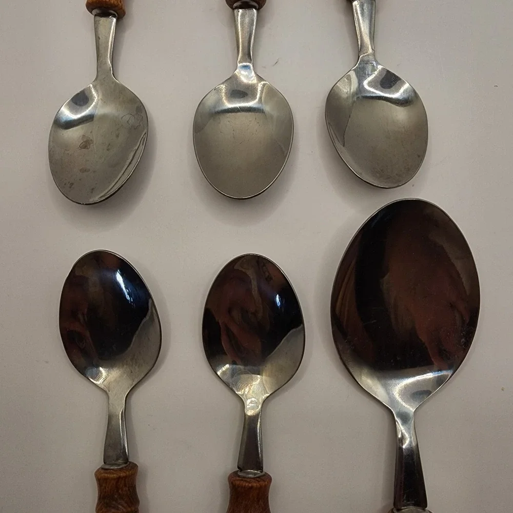 Vintage Old Homestead Stainless Steel Wood Handle Spoons Set of 6